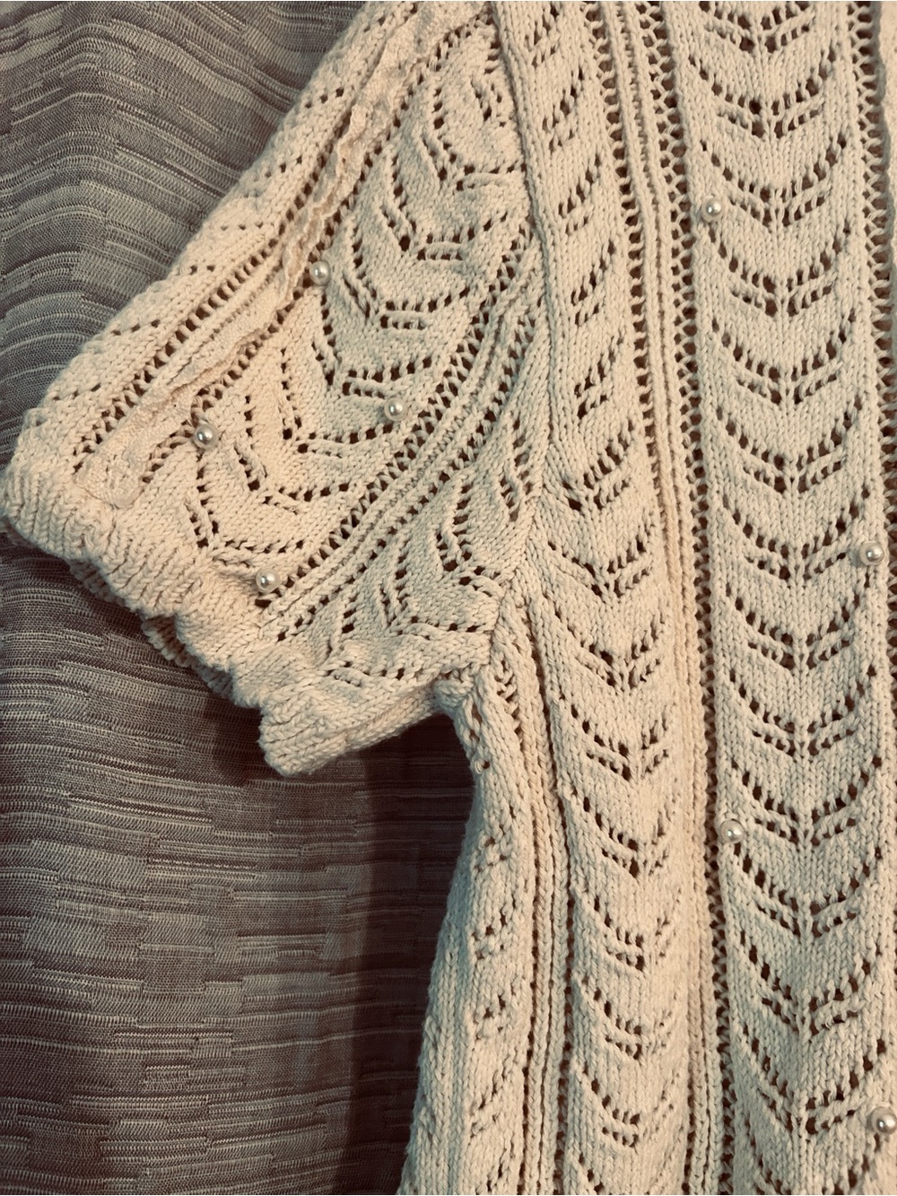 Zara Open-Knit Button Front Short Sleeve Cardigan. Size Large - Picture 7 of 12